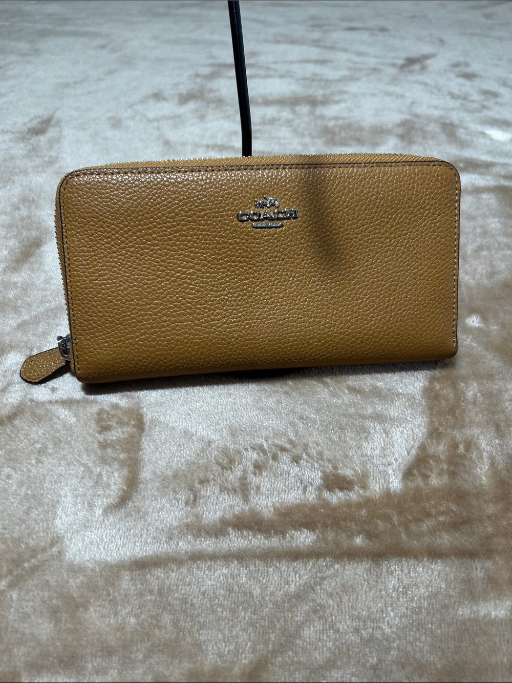 Coach Pebbled Zip Wallet in Tan Brown